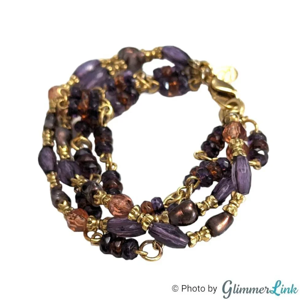 Vintage Liz Claiborne Purple Multi Strand Beaded Bracelet